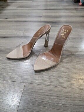 Gianni Bini Nude Clear Strap Pointed Toe Heels